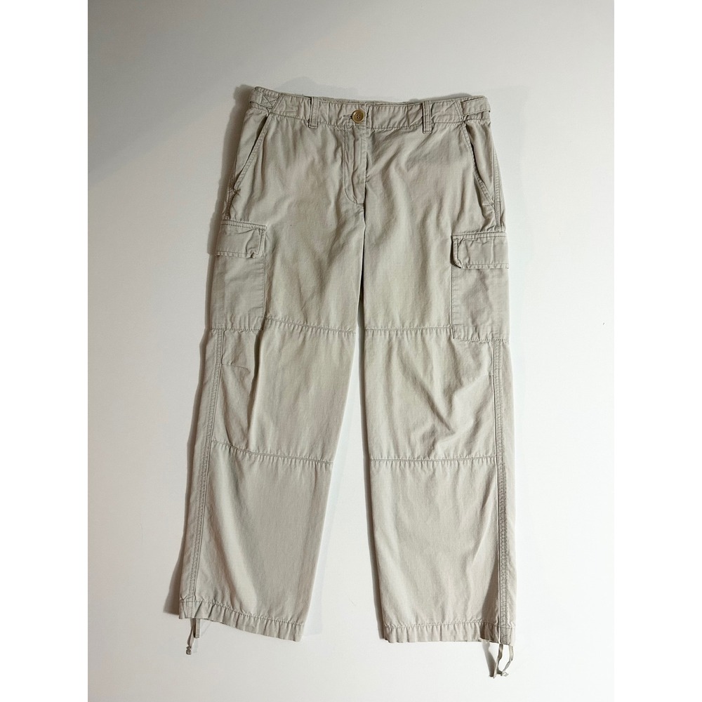 J.Crew Women Tan Ripstop Cargo Pants Straight Leg Cinch Waist Drawstring Hem